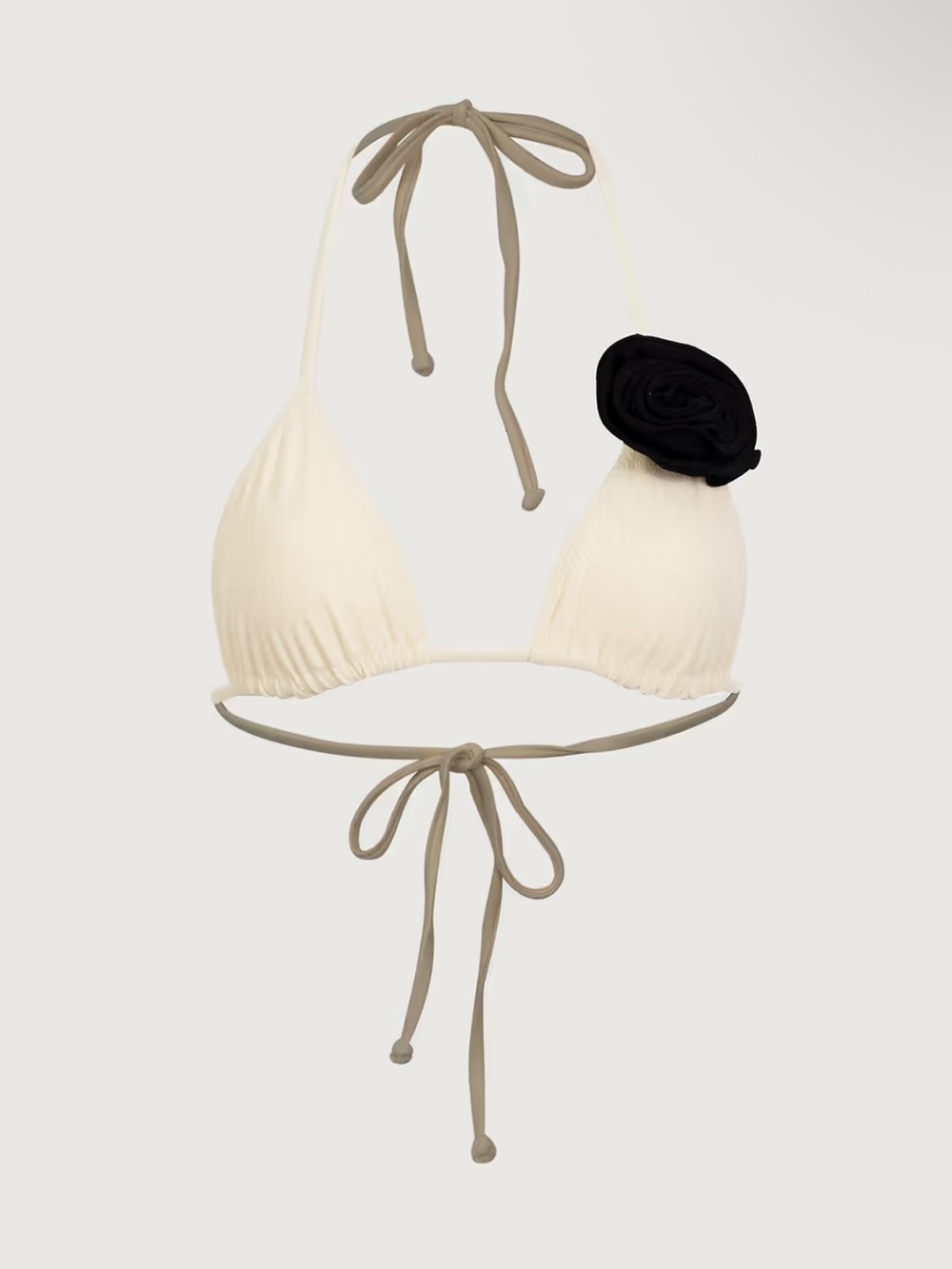 SAME London Rosette Triangle Halter Bikini Top Only in Faux Suede Cream & Black